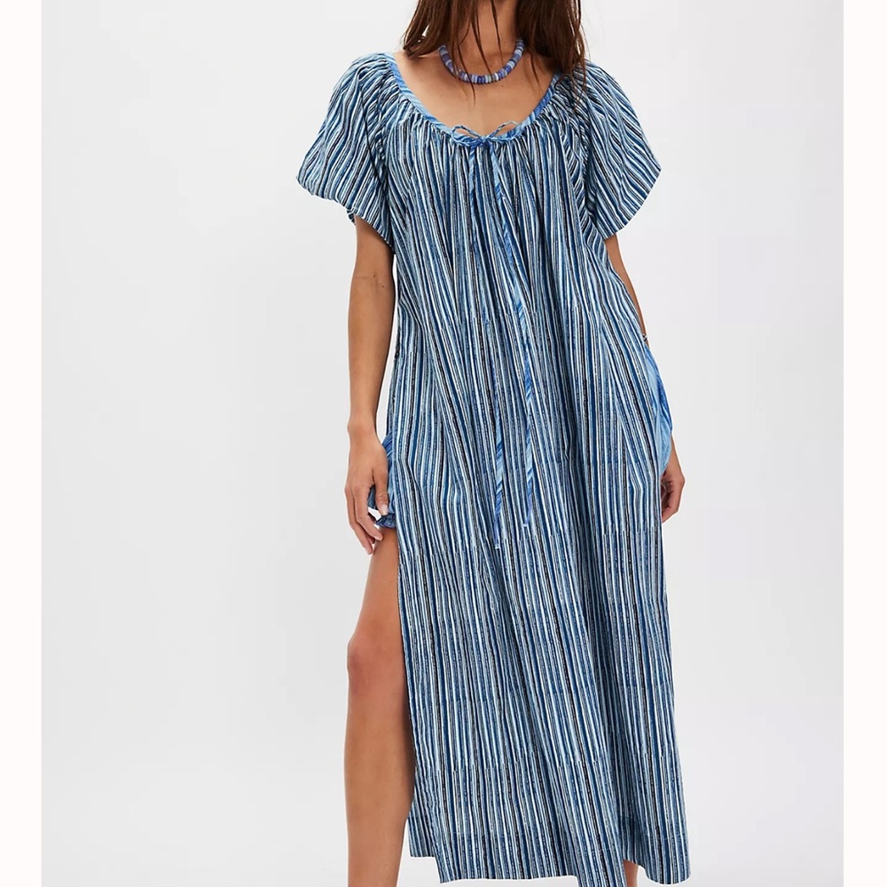Blue and White Striped Maxi Dress